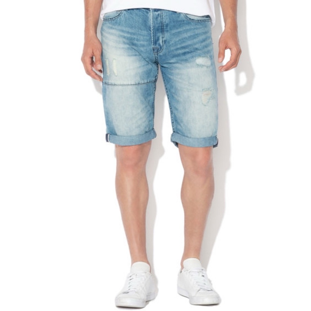 Desigual Mens Denim Bermuda Shorts Size 30 Light Blue Stretch‎ Jean Distressed